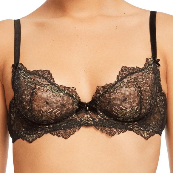 DITA VON TEESE Metallic-lace Underwire Bra In Black - Picture 3 of 6